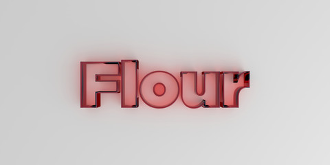 Flour - Red glass text on white background - 3D rendered royalty free stock image.