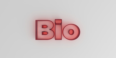 Bio - Red glass text on white background - 3D rendered royalty free stock image.