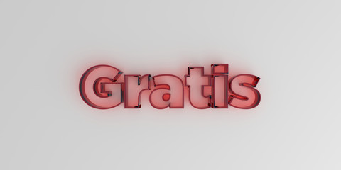 Gratis - Red glass text on white background - 3D rendered royalty free stock image.