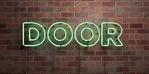 Obraz premium DOOR - fluorescent Neon tube Sign on brickwork - Front view - 3D rendered royalty free stock picture. Can be used for online banner ads and direct mailers..