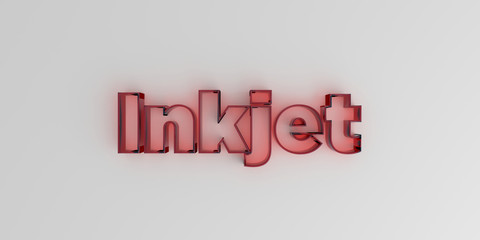 Inkjet - Red glass text on white background - 3D rendered royalty free stock image.