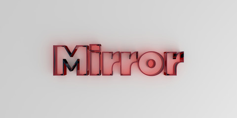 Mirror - Red glass text on white background - 3D rendered royalty free stock image.