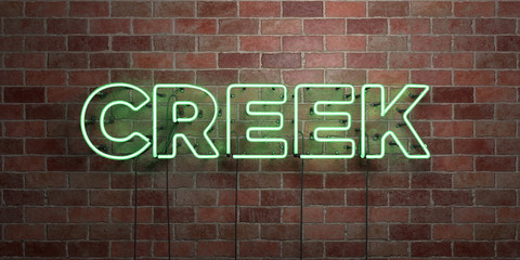 Obraz premium CREEK - fluorescent Neon tube Sign on brickwork - Front view - 3D rendered royalty free stock picture. Can be used for online banner ads and direct mailers..