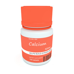 Dietary Supplement: Plastic Pill Bottle Calcium, 3d illustration on white background