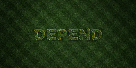 Fototapeta na wymiar DEPEND - fresh Grass letters with flowers and dandelions - 3D rendered royalty free stock image. Can be used for online banner ads and direct mailers..