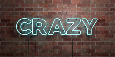 Obraz premium CRAZY - fluorescent Neon tube Sign on brickwork - Front view - 3D rendered royalty free stock picture. Can be used for online banner ads and direct mailers..