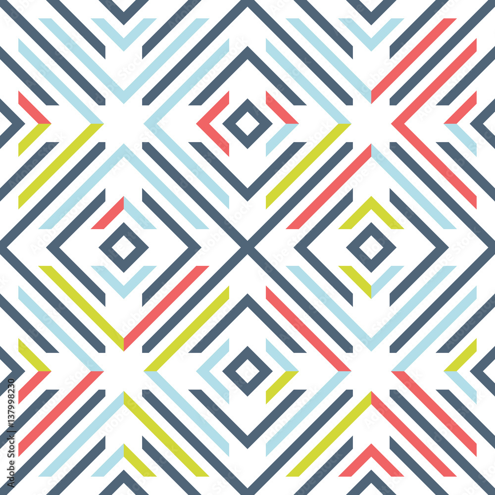 Aufkleber abstract seamless pattern with colorful shapes on a white background.