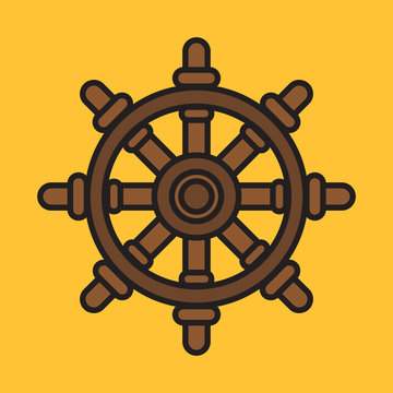 Ship steering wheel, flat outline vector illustration