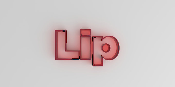 Lip - Red glass text on white background - 3D rendered royalty free stock image.