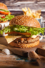 Burger with fry potato