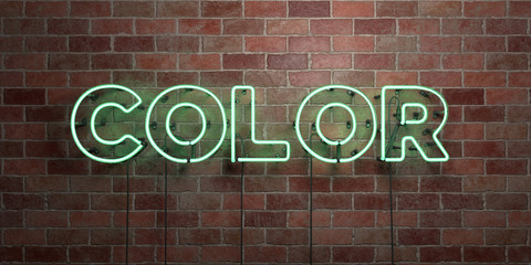 Obraz premium COLOR - fluorescent Neon tube Sign on brickwork - Front view - 3D rendered royalty free stock picture. Can be used for online banner ads and direct mailers..