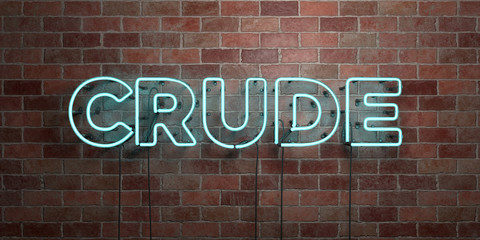 Obraz premium CRUDE - fluorescent Neon tube Sign on brickwork - Front view - 3D rendered royalty free stock picture. Can be used for online banner ads and direct mailers..