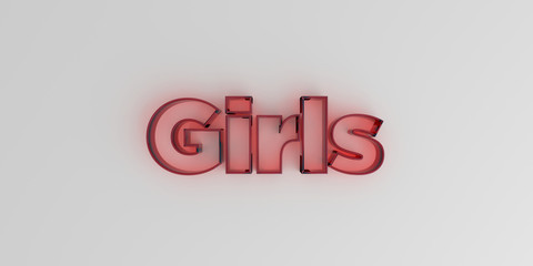 Girls - Red glass text on white background - 3D rendered royalty free stock image.