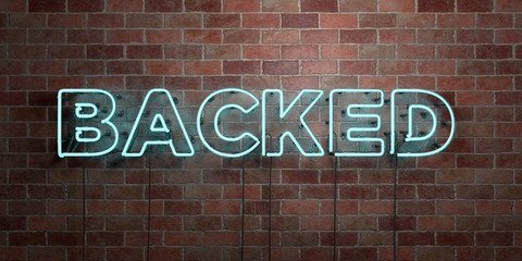Obraz premium BACKED - fluorescent Neon tube Sign on brickwork - Front view - 3D rendered royalty free stock picture. Can be used for online banner ads and direct mailers..