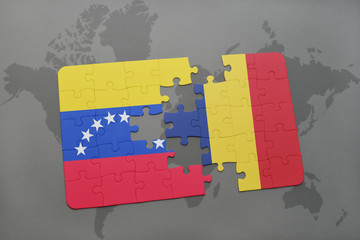 puzzle with the national flag of venezuela and chad on a world map