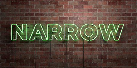 NARROW - fluorescent Neon tube Sign on brickwork - Front view - 3D rendered royalty free stock picture. Can be used for online banner ads and direct mailers..