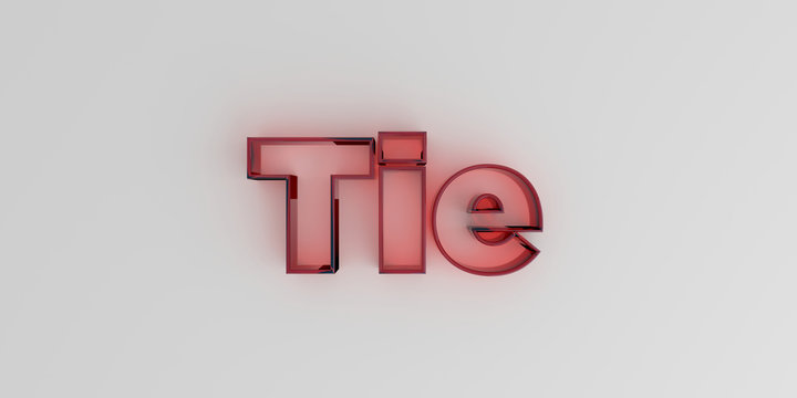 Tie - Red glass text on white background - 3D rendered royalty free stock image.