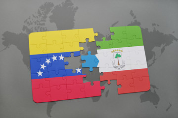 puzzle with the national flag of venezuela and equatorial guinea on a world map