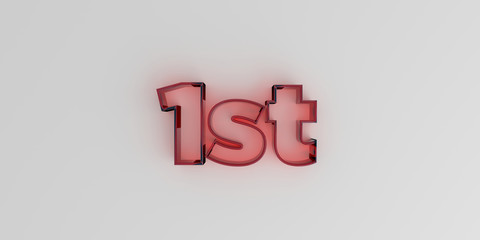 1st - Red glass text on white background - 3D rendered royalty free stock image.