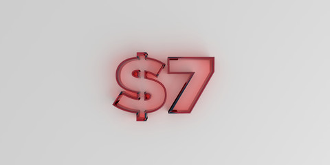 $7 - Red glass text on white background - 3D rendered royalty free stock image.