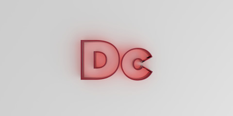 Dc - Red glass text on white background - 3D rendered royalty free stock image.