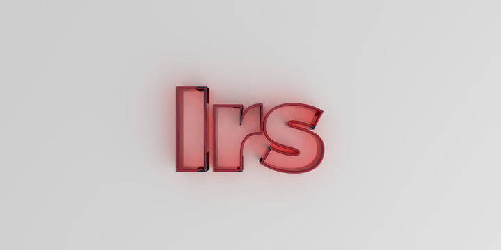 Irs - Red glass text on white background - 3D rendered royalty free stock image.