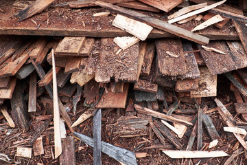 Texture background of wood chips and boards