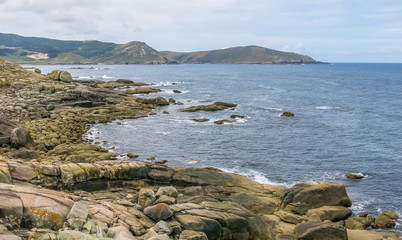 Scenic coastline near Nosa Senora da Barca Church in Muxia, A Coruna Province, Galicia