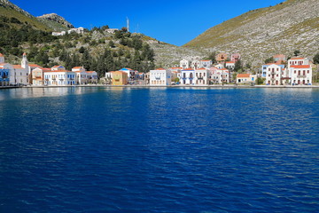 Fototapeta na wymiar West side-Pera Meria district of the harbor. Kastellorizo island-Dodecanese-Greece. 1517