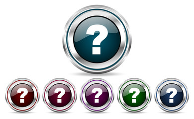Question mark silver metallic web and mobile phone set of vector icons isolated on white background in eps 10.