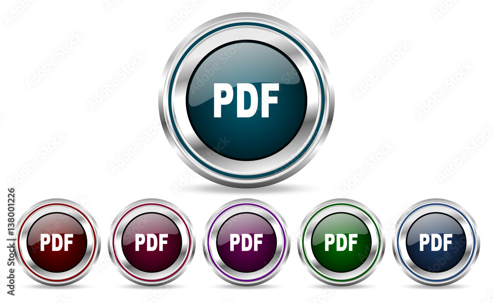 Poster pdf silver metallic web and mobile phone set of vector icons isolated on white background in eps 10.