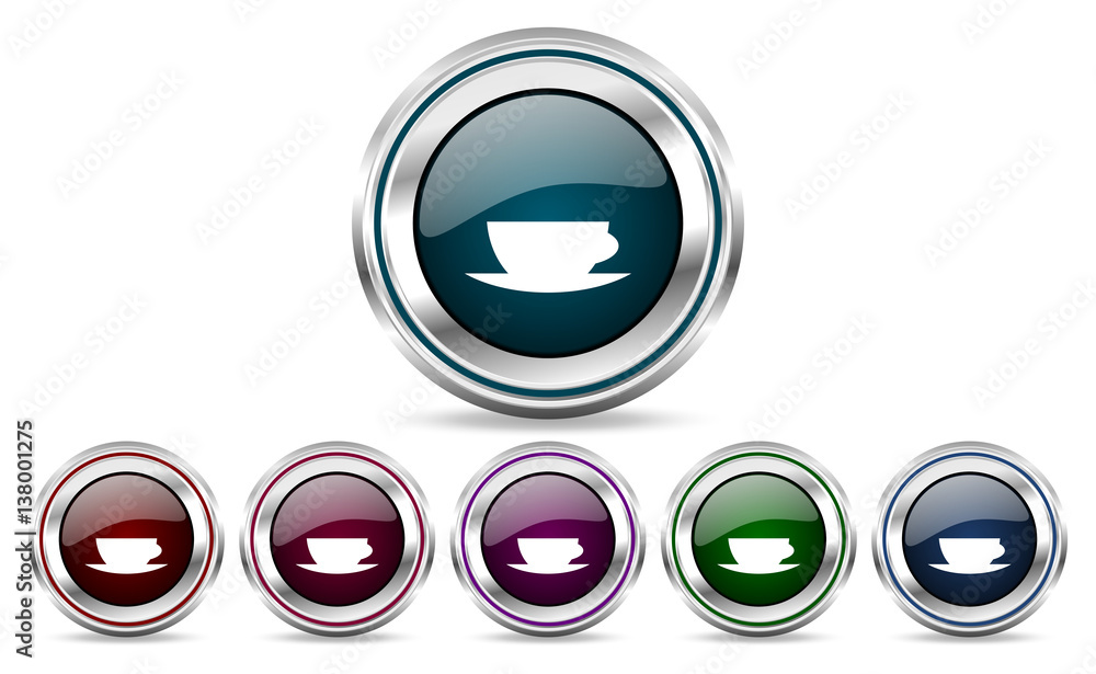 Poster espresso silver metallic web and mobile phone set of vector icons isolated on white background in ep