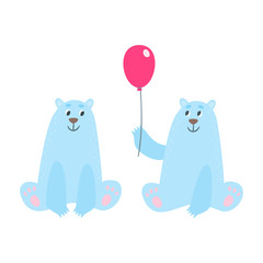 Set of cartoon polar bears. Vector illustration. 
