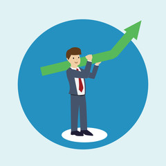 Business man with upper arrows. Business concept.