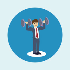 Business man with dumbbell. Business concept.