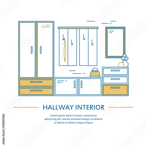 Vector Hallway Interior Design Brochure Cover In Line Style