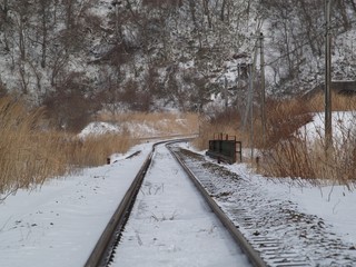 Obraz premium 鉄道線路 冬景色
