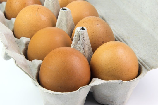 Eggs in a box on a white background