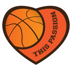 Isolated heart shaped emblem with a basketball ball, Vector illustration