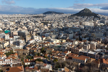 Fototapeta na wymiar Amazing panorama from Acropolis to city of Athens, Attica, Greece