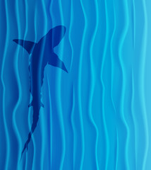 Shark silhouette in blue water. Vector illustration.