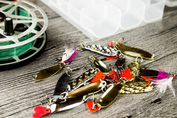 fishig reel and iron baits