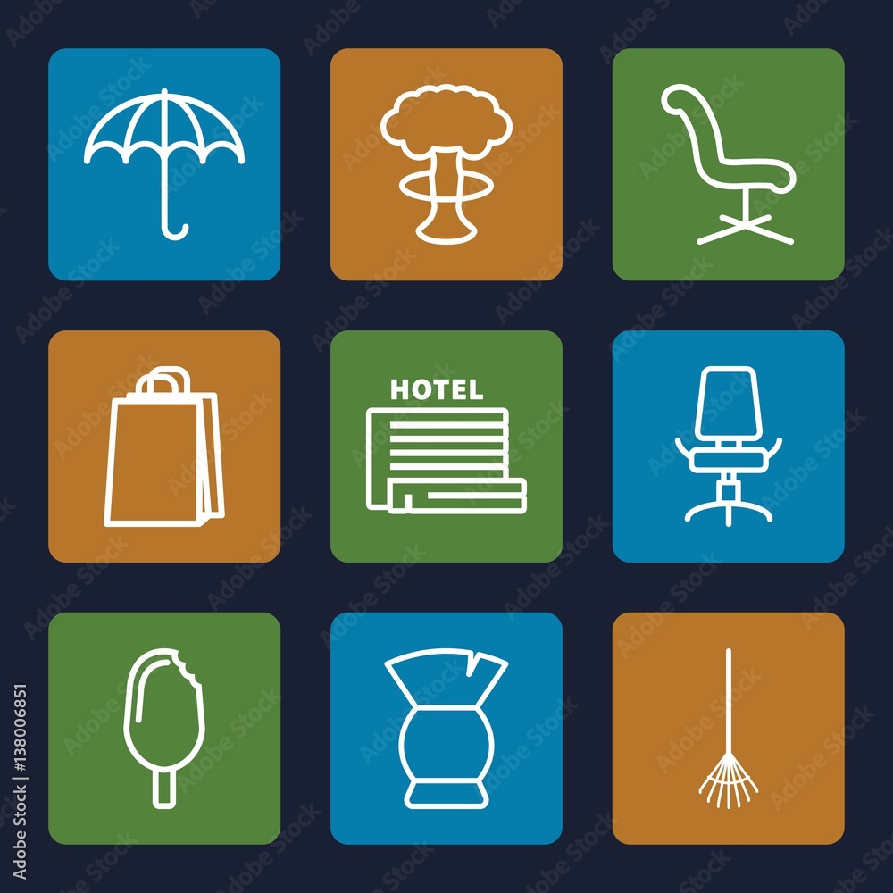 Poster set of 9 object outline icons
