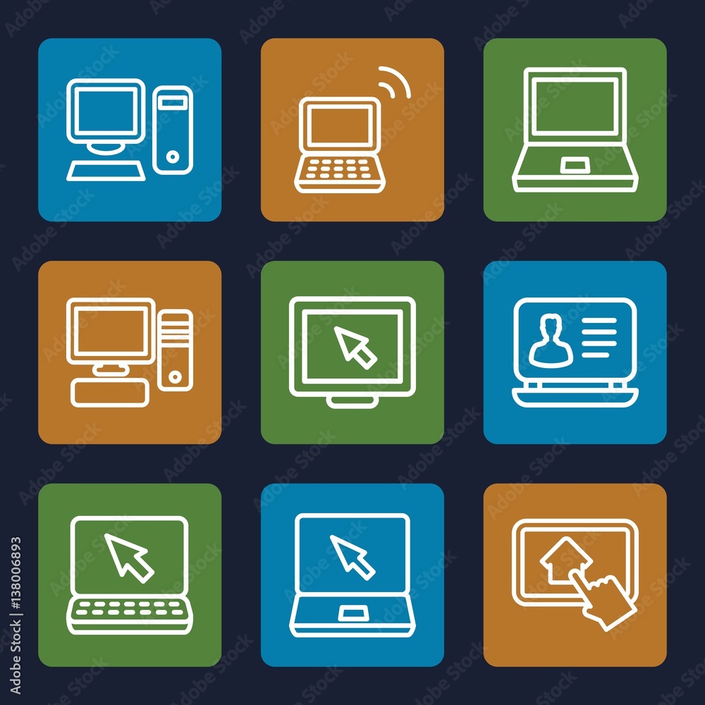 Poster set of 9 desktop outline icons