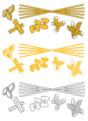 Set products. Seamless pattern. Ready-made ingredients. Variety of pasta. Set pasta.
