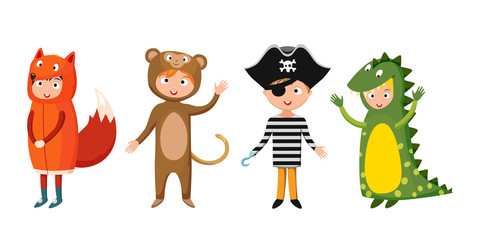 Kids different costumes isolated vector illustration