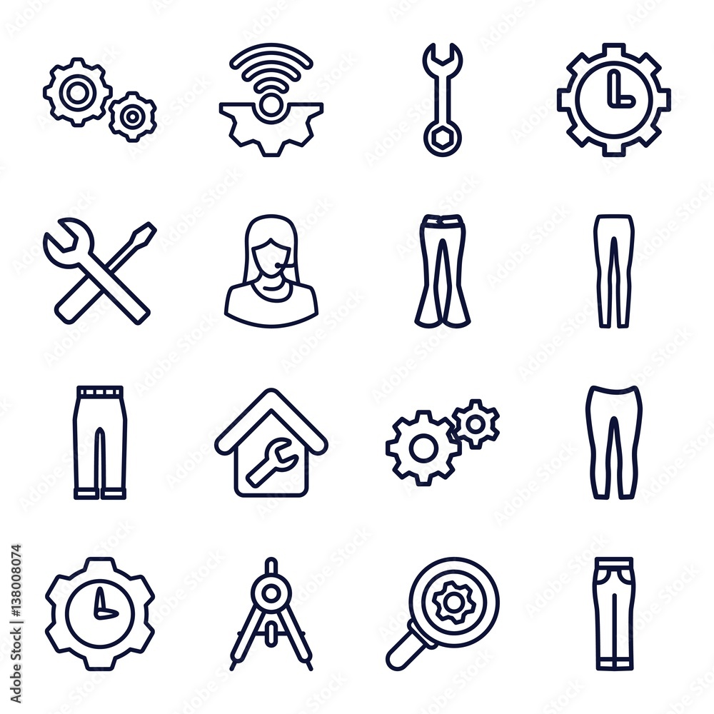Poster set of 16 technical outline icons