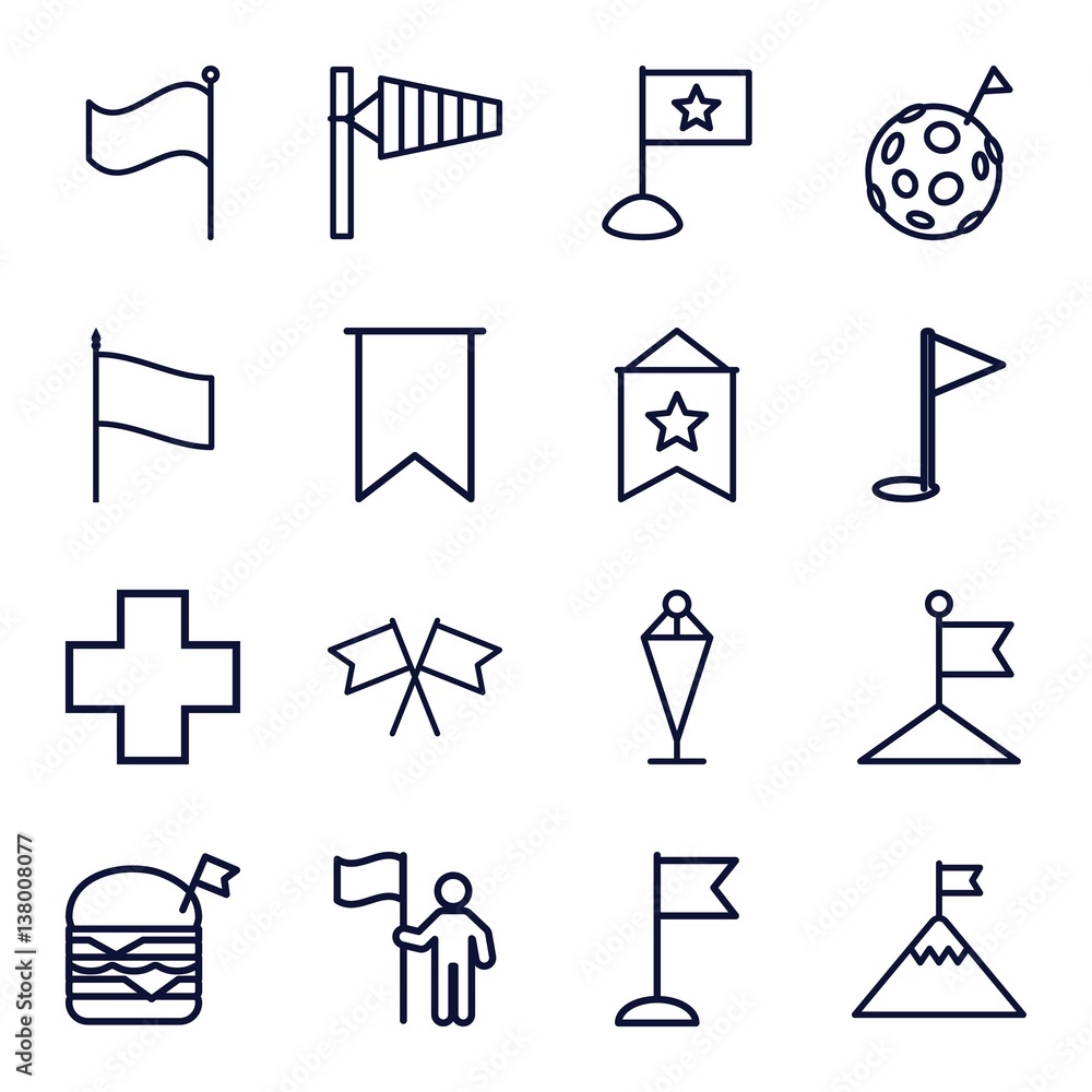 Sticker Set of 16 flag outline icons