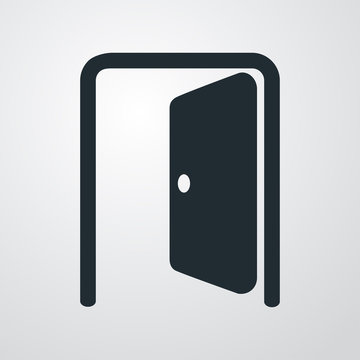 Icono plano puerta abierta en fondo degradado