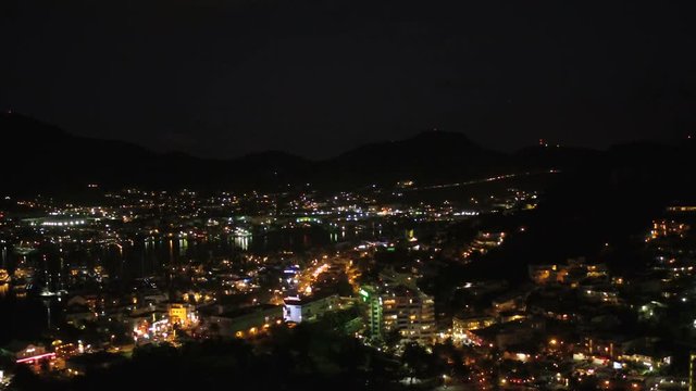 St Maartin Aerial v8 Flying low over Simpson Bay panning at night.